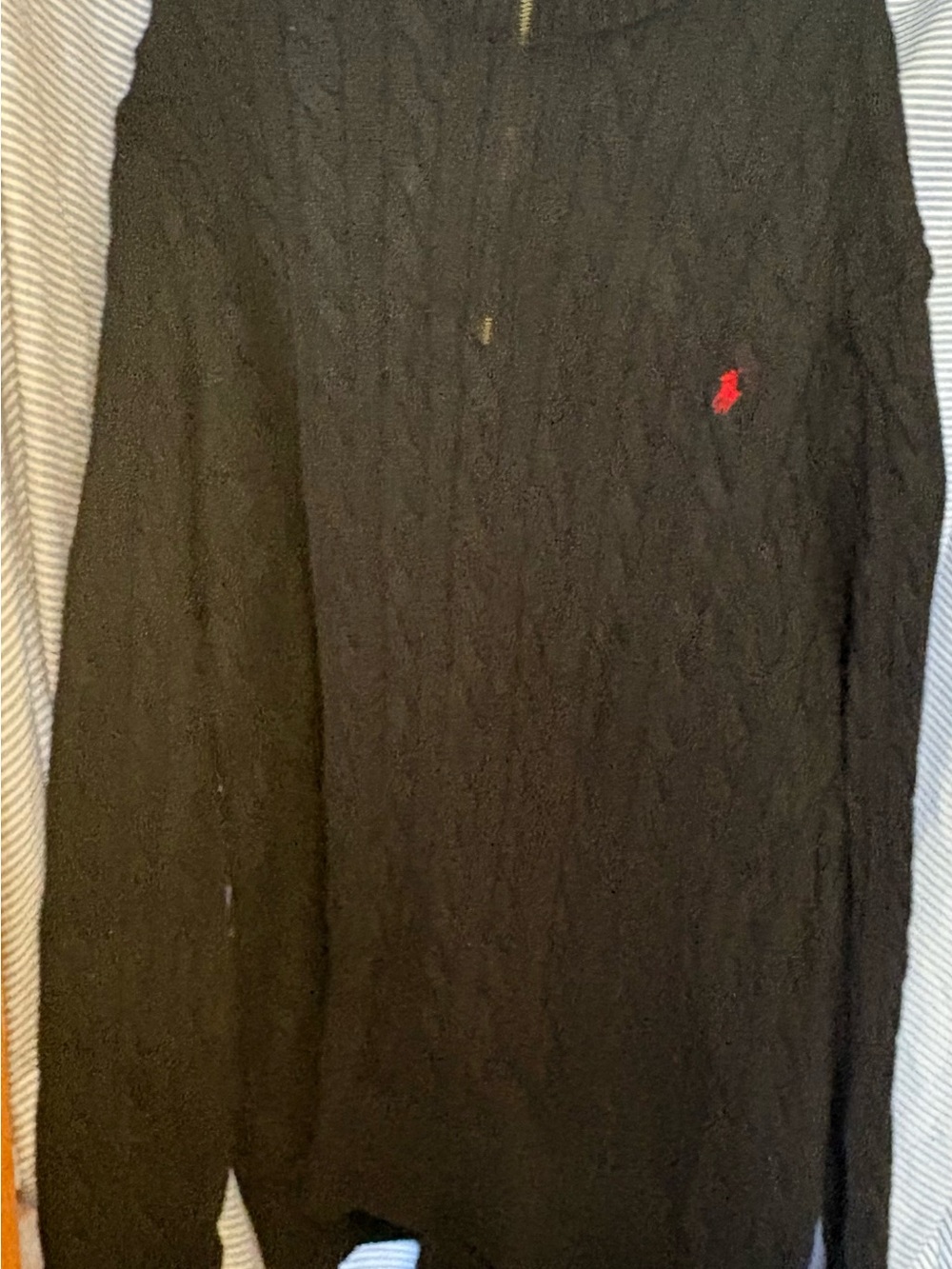 Ralph Lauren Black Cable-Knit Sweater with Gold Logo Tag